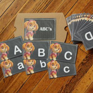 ❄️5/$25🎄Deluxe Paw Patrol Skye  Handmade Flash Cards Alphabet Upper & Lower